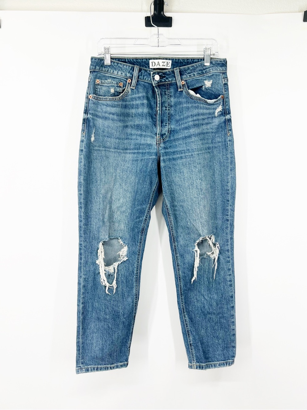 Daze Denim High Rise Button Fly Distressed Straight Jeans